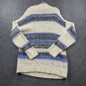 BCBGMaxAzria Sweater Women’s Large Beige Blue Mohair Wool Stripe Chunky